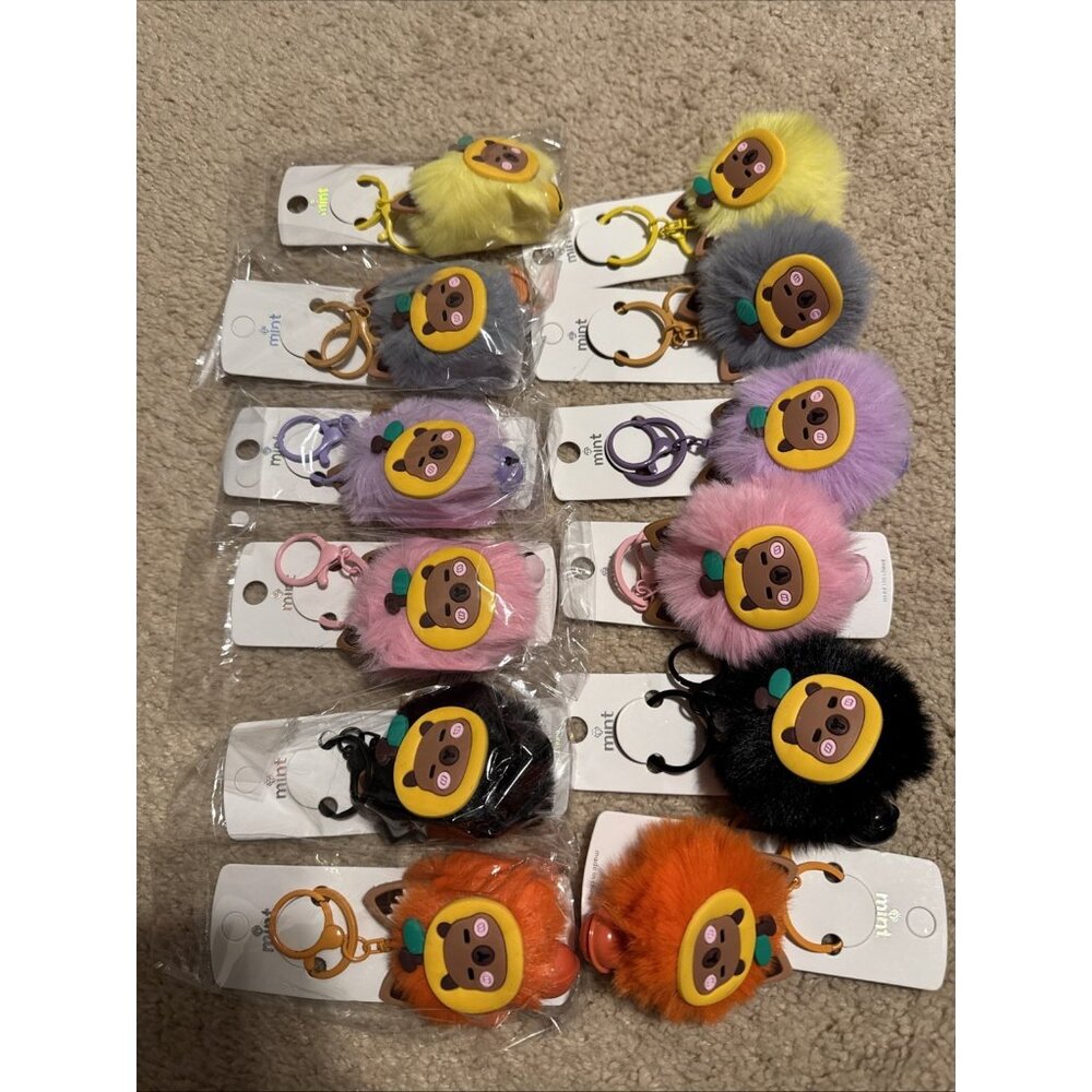 LOT of Bear Monster Pom Pom Furry Keychains NEW in Bag 12 Pieces